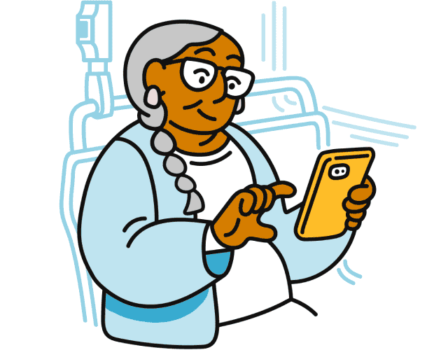 A woman checks her phone on the bus.